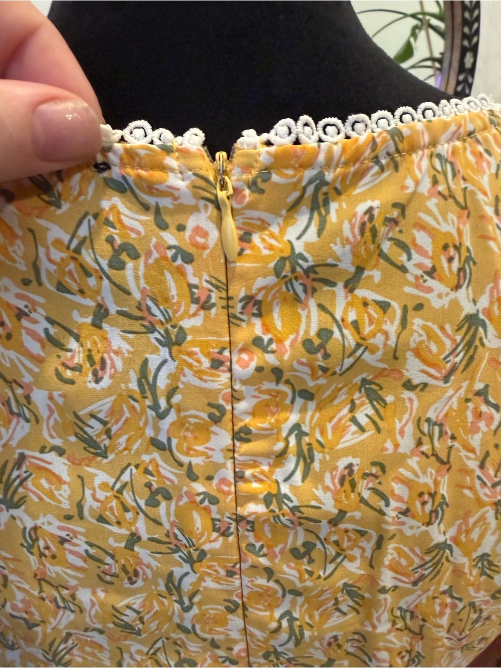 Cider Yellow Floral Drop waist Square-Neck Mini Dress with Lace Trim - Picture 5 of 7